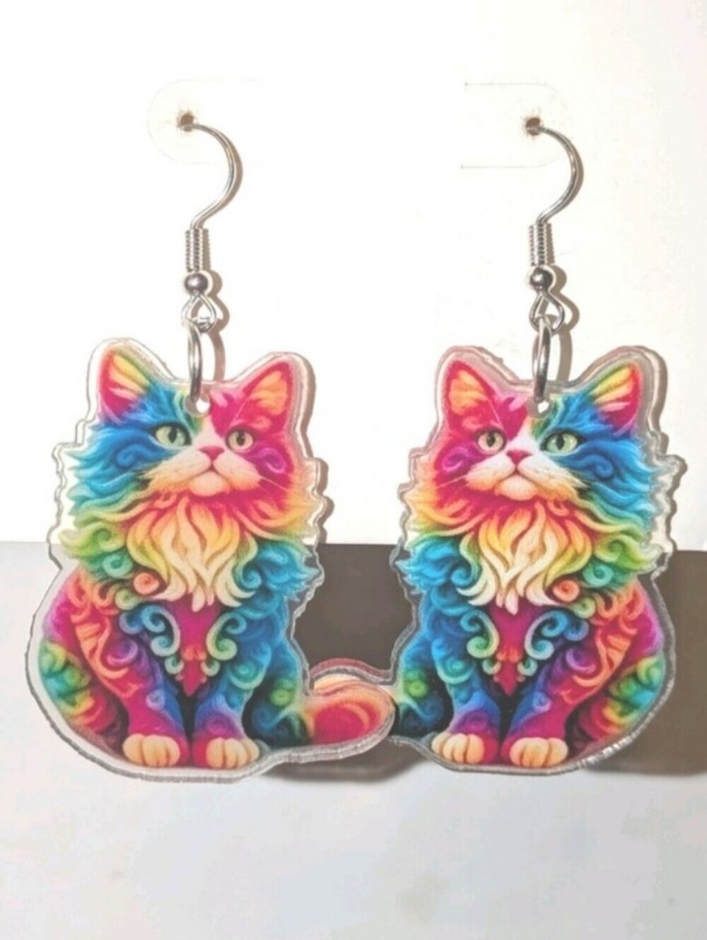 Colorful Rainbow Cat Acrylic Earrings for Cats Lovers